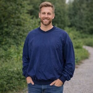 Timberline Colorado Mens Navy Blue Nylon V-Neck Windshirt Pullover Jacket Medium